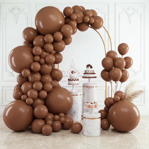 RUBFAC 154pcs Brown Balloons Different Sizes 18 12 10 5 Inches Premium Boho Coffee Brown Latex Balloon Garland Arch for Birthday Party Graduation Wedding Anniversary Baby Shower Decoration - color: Brown