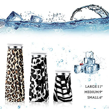 3 Pieces Ice Bags for Injuries Reusable Hot and Cold Pain Relief Ice Bag 6/9/10 inches for Sports Knee Head Leg Injury(Animal Print)