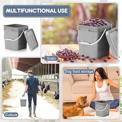 Mumufy 10 Pcs 3.5 Gallon Square Food Grade Bucket with Lid Plastic Buckets Pail with Handle Lid Heavy Duty Buckets for Storing Dry Food Charcoal Camping Fishing(Grey) - color: Gray, style: Square