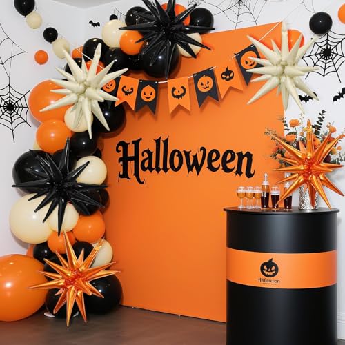 Black Orange Cream White Star Balloons, 6PCS 22 Inch Foil Explosion Balloon - color: Black Orange Cream