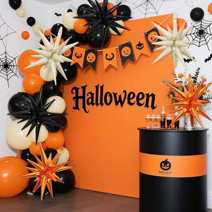 Black Orange Cream White Star Balloons, 6PCS 22 Inch Foil Explosion Balloon - color: Black Orange Cream