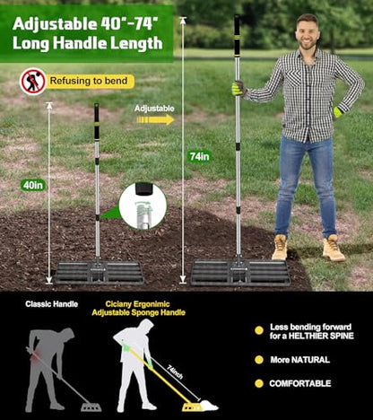 Heavy-Duty Lawn Leveling Rake Levelawn Tool with 30"x10" Plate & 6.2FT Adjustable Stainless Steel Handle Effortlessly Levels Soil/Dirt Surfaces in Lawn, Garden, Backyard, Golf Course, Farm, Pasture