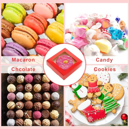 Zonon 30 Pcs Kraft Paper Boxes with Window 4.13 x 4.13 x 1.18 Inch Candy Packaging, Small Gift Boxes, Soap holder, Mini Treat Packaging for Bakery Chocolate Jewelry Display (Red) - color: Red
