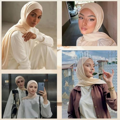 Muslin Hijab Scarf for Women Long Headscarves Solid Head Wraps Soft Pashminas Shawls - color: Beige Muslim Hijab Scarf