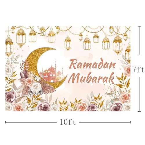 MEHOFOND Ramadan Mubarak Backdrop Boho Muslim Ramadan Kareem Lantern Castle Islamic Photography Background Eid Mubarak Moon Mosque Party Decorations Banner Photo Studio Props 10x7ft - size: 10x7ft