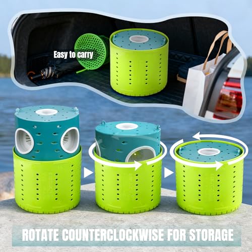 La La Pet Minnow Trap Set with 10Pcs Bait Collapsible Double-Tier Plastic Fishing Bucket Portable Aquarium Catch Traps for Bass Crabs Shrimps Turtles - color: Blue-Green