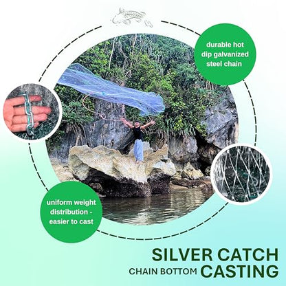 Cast Net for Bait Fishing, Chain Bottom - size: 10' Radius | 2" Mesh