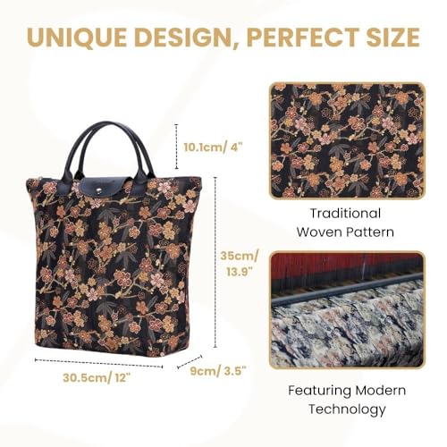 Signare Tapestry Foldable Tote Bag Reusable Shopping Bag Grocery Bag - color: Ume Sakura