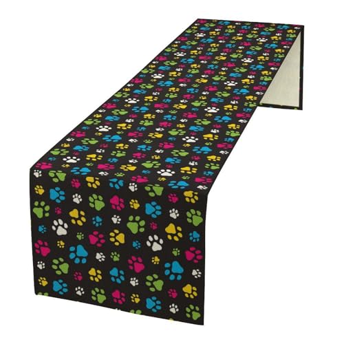 Dog Paw Table Runner,Colorful Animal Footprints Dining Table Ruuner Dining Table Decoration for Kitchen Dining Room Holiday Party 13x36 Inch - color: Dog Paw-2, size: 13x36 Inch
