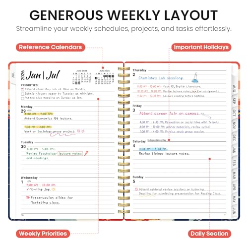 Planner 2026–2027, Academic Monthly Weekly Spiral Calendar, July 2026 – June 2027, Hardcover Agenda Notebook with Tabs, 6.3" x 8.5", Perfect for Students, Teachers, School & Daily Planning - Coastal Sunset - color: P-Coastal Sunset, size: (6.3"x8.5")a5