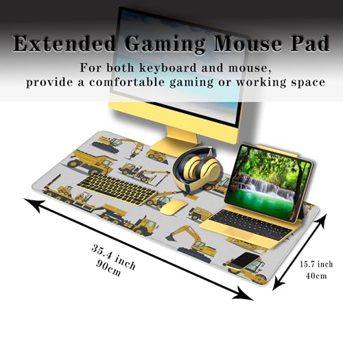 Big Mouse Pad Yellow, Keyboard Mouse Pads Computer Mats, Big Gaming Mouse Pad Waterproof Non-Slip Rubber Base, 35.4 X 15.7 inch for Work/Game/Office/Home Large Construction Equipment - color: Large Construction Equipment