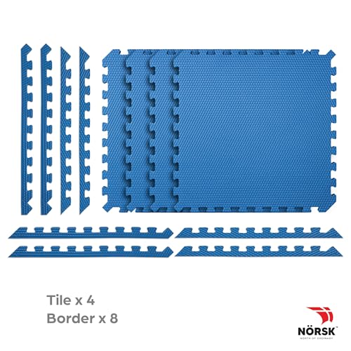 Reversible Gym Exercise Mats 3/4" Thick EVA Interlocking Foam Tiles, Perfect Home Gym Flooring, 32 Tiles & 64 Trim Pieces, 128 Sq. Ft. Reversible, Dazzling Blue/Black - color: Dazzling Blue/Black, size: 32 Tiles - 128 Sq. Ft.