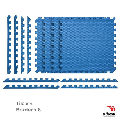 Reversible Exercise Mats 3/4" Thick EVA Interlocking Foam Tiles, Perfect Home Gym Flooring, 4 Tiles & 8 Trim Pieces, 16 Sq. Ft. 24"x24" Dazzling Blue/Black - color: Dazzling Blue/Black, size: 4 Tiles - 16 Sq. Ft.