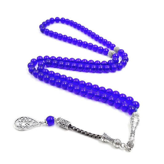ALBASHAN blue tasbih 8mmx 99 100 beads with Metal tassel prayer beads gift Muslim Rosary - size: 8MMX99BEADS