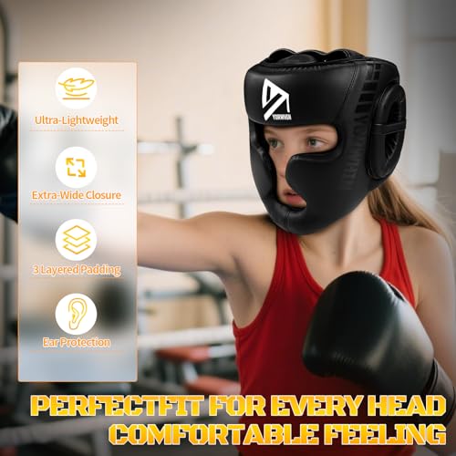 𝗣𝗥𝗘𝗠𝗜𝗨𝗠 Youth Kids Boxing Headgear, MMA Training Sparring Safety Head Guard, Boxing Head Gear Helmet for Training Kickboxing Sparring Karate Taekwondo Muay Thai - size: Small