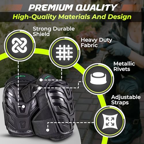 Gel Knee Pads for Work – Heavy Duty Construction Knee Pads With Foam Cushioning - Adjustable, Comfortable Fit For Flooring, Roofing, Gardening