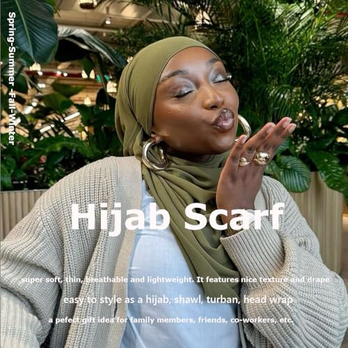 Chiffon Scarf for Women Lightweight Breathable Sunscreen Soft Solid Hijab Scarf for Daily & Muslim Wear - color: Pine Leaf Green Chiffon Scarf