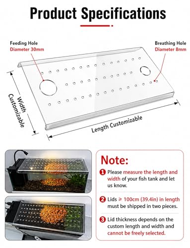 Anti Jump Transparent Fish Tank Cover，Aquarium Lid with 30 Mm Feeding Hole, Removable Top Cover for Open Top Aquarium(50x50x0.4 cm) - size: 50x50x0.4 cm