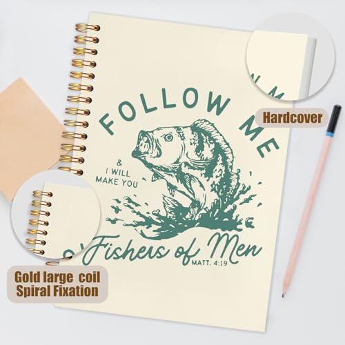 WUCHJ Green and Yellow Pink Retro Fish Christian Notebook, Matthew 4:19 Bible Verse Journal, Religious Scripture Spiral Notebook Journal for Note Taking, Christian Faith Based Gifts for Women Men, 5.5x8.3 Inch - color: yellow fish follow me