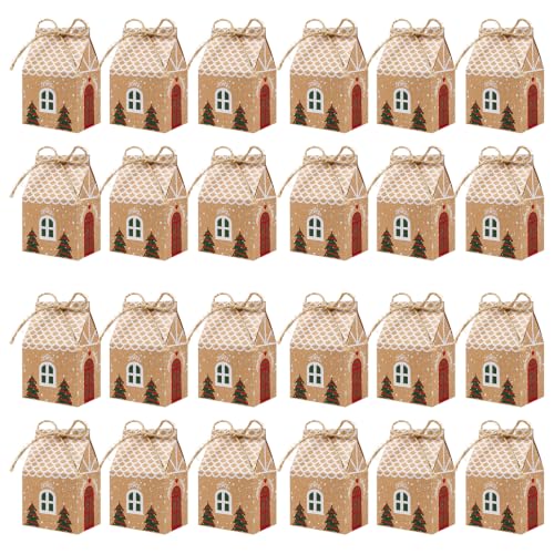 ONESING 24 Pcs Small Christmas Treat Boxes, Mini Gingerbread House Candy Boxes for Party Favors, Treats Packaging, Goodie Bags, Xmas Decor - color: Colorful-H