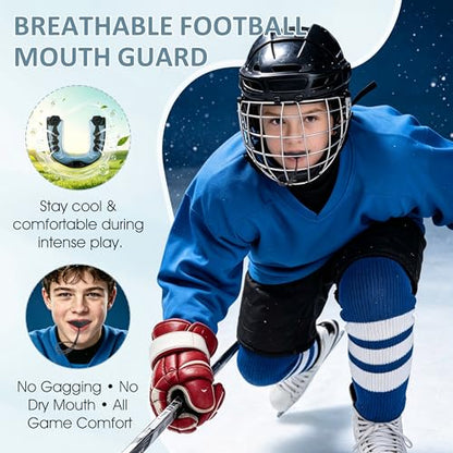 Football Mouth Guard, 2Pack Youth Mouth Guard Soft Mouthpiece with Case, Professional Sports MouthGuard for Boxing, Hockey, Basketball, Lacrosse(Black&Blue)
