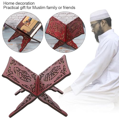 2Pcs Koran Stand Retro Carved Red Muslim Reading Bookshelf Holder Craft Religious Supplies