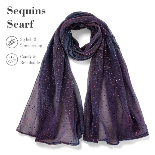 Sequin Scarf for Women Lightweight Mesh Shawl Wrap Bandana Hijab Headscarf for Summer Evening Dress - color: Navy