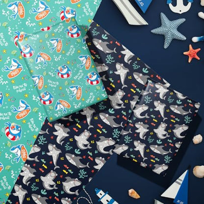 RUSPEPA Wrapping Paper Sheets - Cute Shark Design Perfect for Birthday, Baby Shower, Holiday Any Occasion - 12 Folded Sheets - 19.68 X 27.5 Inch - color: Shark