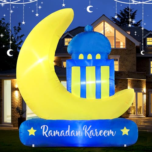DomKom 6FT Ramadan Decorations, Inflatable Islamic Eid Decor, Muslim Holiday Blow Up Outdoor Decorations and Holy Celebration with LED Lights Celebrate Fasting, Introspection, and Prayer - style: Ramadan moon26