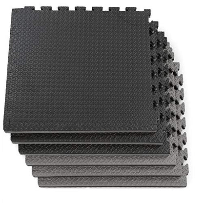 Xspec 1" Extra Thick 48 sq ft Reversible EVA Gym Foam Floor Mat Tiles (24" x 24"), Steel Pattern, 12 pcs, Black & Grey - color: Black