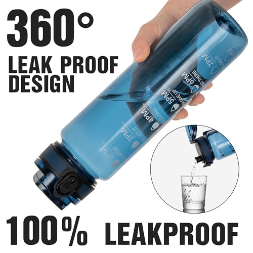 OLDLEY Water Bottle 32oz, Durable and Leakproof Water Bottles Motivational with Time Marker, Tritan, BPA Free, Wide Mouth, Gym, Travel, Home, School, Office, Midnight Blue - color: Midnight Blue