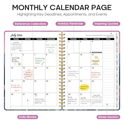 Planner 2026–2027, Academic Monthly Weekly Spiral Calendar, July 2026 – June 2027, Hardcover Agenda Notebook with Tabs, 6.3" x 8.5", Perfect for Students, Teachers, School & Daily Planning - Twilight Bloom - color: A-Twilight Bloom, size: (6.3"x8.5")a5