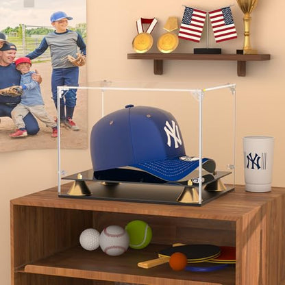 KOLIPI Hat Display Case, Clear Acrylic Baseball Cap Display Box with Double Layer Base, Self-Assembly Showcase for Baseball Cap, Snapback, Mini Helmet, UV Protection for Signed Memorabilia - size: Hat Case, 11x8x7 inches