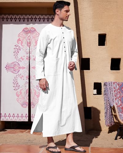 YAOHUOLE Kaftan for Men Long Sleeve Muslim Men Thobe Kaftan Thobe with Pockets - color: White, size: 3X-Large