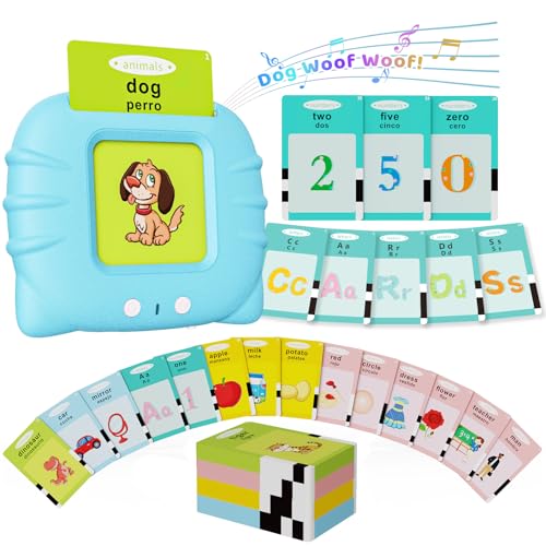 Aullsaty Toddler Toys Bilingual English and Spanish Talking Flash Cards for 1 2 3 4 5 6 Year Old Boys and Girls, Autism Sensory Toys for Autistic Children, Learning Educational Speech 250 Sight Words - color: Blue