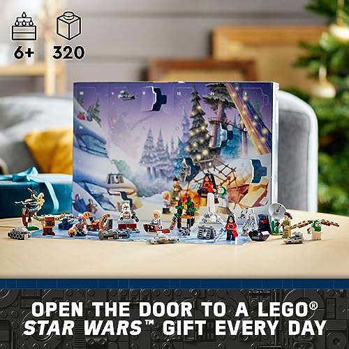 LEGO 스타워즈 2023 재림절 달력 75366 크리스마스 홀리데이 카운트다운 선물 아이디어, 9개의 스타워즈 캐릭터와 15개의 미니 빌딩 장난감, 새로운 경험과 데일리 수집용 서프라이즈를 발견하세요