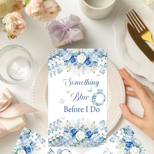 Rakuto Something Blue Bridal Shower Decorations, 100PCS Bachelorette Wedding Engagement Disposable Napkins Party Before I Do Decorations for Bachelorette Engagement Wedding (7.1 * 4.3 Inches) - style: Something Blue