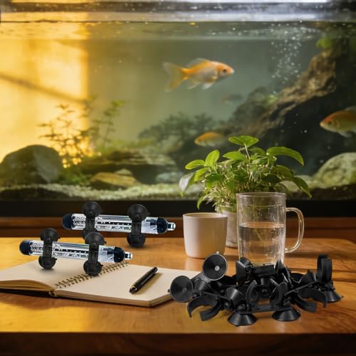 16 Pack Aquarium Heater Suction Cups with Clips，Clip Heavy Duty Black Standard Heating Rod Holders Clamps with 1.2 Inch Clips for Aquarium and Fish Tanks Heater (Double-Headed)
