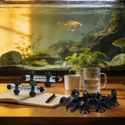 16 Pack Aquarium Heater Suction Cups with Clips，Clip Heavy Duty Black Standard Heating Rod Holders Clamps with 1.2 Inch Clips for Aquarium and Fish Tanks Heater (Double-Headed)