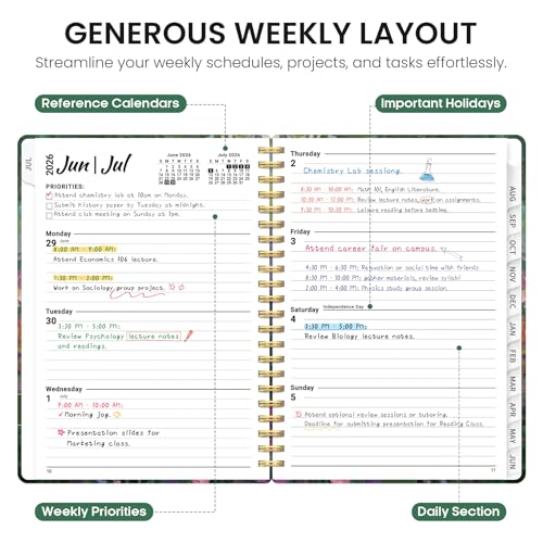 Planner 2026–2027, Academic Monthly Weekly Spiral Calendar, July 2026 – June 2027, Hardcover Agenda Notebook with Tabs, 6.3" x 8.5", Perfect for Students, Teachers, School & Daily Planning - Midnight Garden - color: L-Midnight Garden, size: (6.3"x8.5")a5