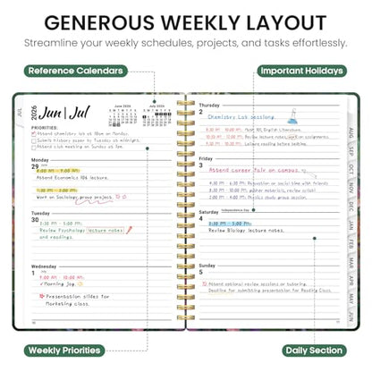 Planner 2026–2027, Academic Monthly Weekly Spiral Calendar, July 2026 – June 2027, Hardcover Agenda Notebook with Tabs, 6.3" x 8.5", Perfect for Students, Teachers, School & Daily Planning - Midnight Garden - color: L-Midnight Garden, size: (6.3"x8.5")a5