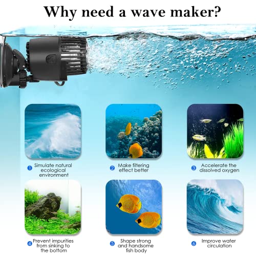 AQQA Aquarium Wave Maker,Suction Cup Fish Tank Single Powerhead Pump | 3W/5W/10W/15W 110V/60Hz Ultra Quiet Submersible Circulation Pump,360°Adjustable For Freshwater Saltwater Black 10W - size: 10W 1980GPH for 38-125 Gallon