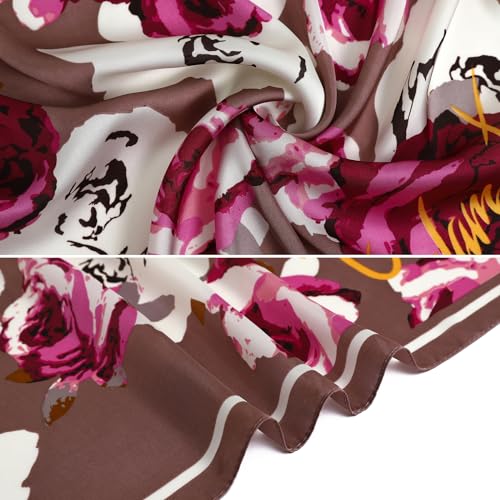 STARWHISPER 27" Square Head Scarf for Women Silk Feeling Satin Scarf Women Fashion Silk Scarf for Wrapping Hair - color: Peony4