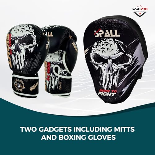 MMA Training Set – 3 in 1 Pack of Boxing Gloves, Muay Thai Shin Guards and Head Gear, Fighting Set for MMA, Kickboxing, Muay Thai, Sparring Workout & Training (BK, Medium)