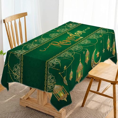 Hafangry Ramadan Mubarak Tablecloth Islamic Muslim Eid Decoration Golden Star Moon Lantern Kitchen Dining Room Table Cover (60" x 104") - size: 60" x 104"