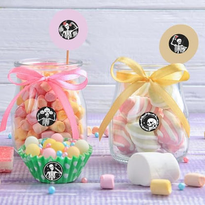 Black Skull Kiss Sticker Labels - Skull Skeleton Round Candy Sticker Favors - Happy Halloween Party Labels Fit Chocolate Candy (Set of 150) - color: Black Skull