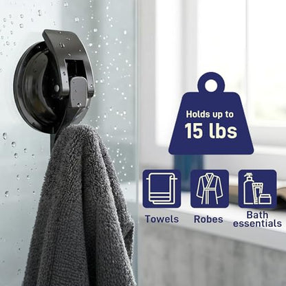 Heavy Duty Vacuum Suction Cup Hooks, Matte Black Plated Polished Super Suction for Kitchen Bathroom, 2 Pack - color: Black