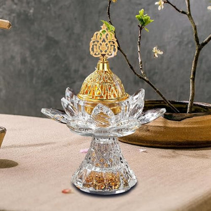 Glass Lotus Incense Burner with Cover and Tongs, Bakhoor Burner for Home, Office, Meditation, and Ramadan Decoration - style: Style A