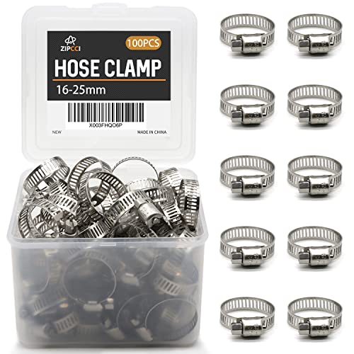 Hose Clamp, 100 Pack Stainless Steel Hose Clamps Worm Gear Fuel Line Pipe Clamps, 16-25mm (5/8-1 inch) - size: 16-25mm (5/8-1 inch)