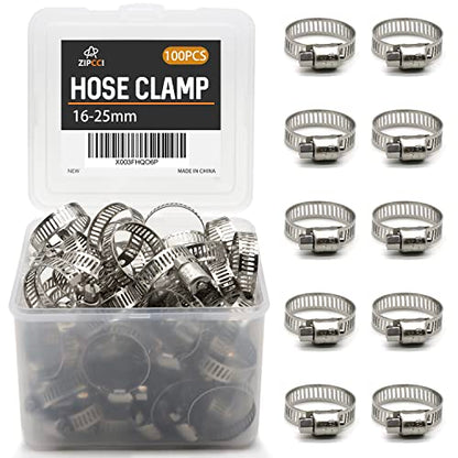 Hose Clamp, 100 Pack Stainless Steel Hose Clamps Worm Gear Fuel Line Pipe Clamps, 16-25mm (5/8-1 inch) - size: 16-25mm (5/8-1 inch)